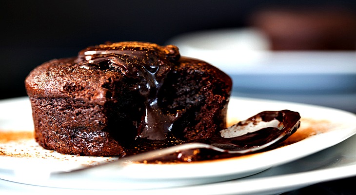 Close up Photograph of a chocolate souffle