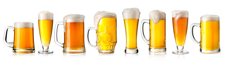 set of beer glass on a white background,